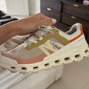 On Running Women’s Sneakers in Cream with Coral & Mustard Accents